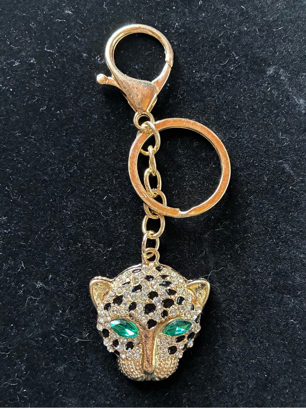 Panther Leopard Gold Two Tone Emerald Keychain Bag Charm 4 Inches